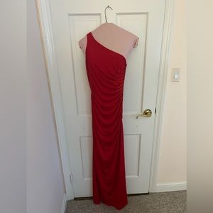 Adrianna Papell Red One Shoulder Gown